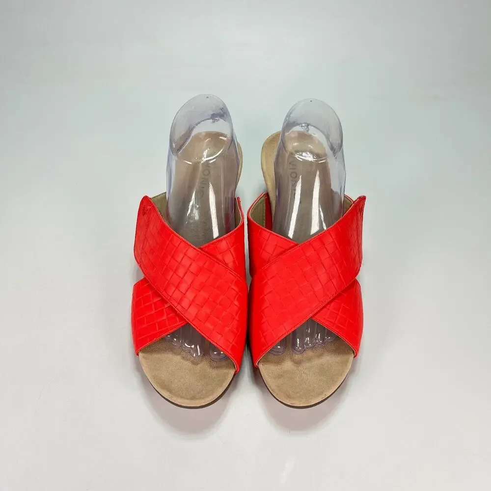 Vionic Leticia Poppy Leather Comfort Orthotic Slides Wedge Sandals Women's Sz 10